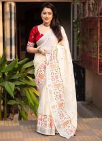 Phantom Silk White Traditional Wear Embroidery Work Saree